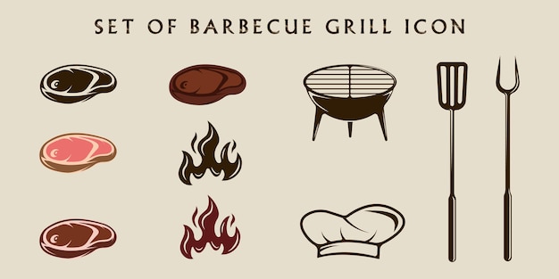 Vector conjunto de plantillas de ilustraciones vectoriales de iconas de barbacoa aisladas colección de paquetes de diseño gráfico