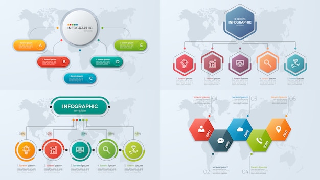 Conjunto de plantillas de infografía empresarial de presentación con 5 opciones