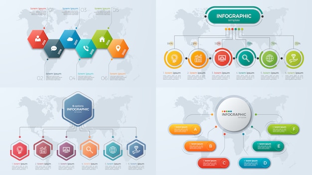 Conjunto de plantillas de infografía empresarial de presentación con opción 6
