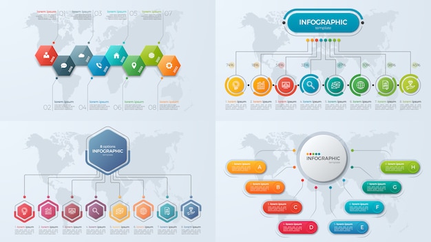 Vector conjunto de plantillas de infografía empresarial de presentación con opción 8