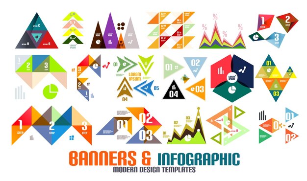 Conjunto de plantillas de infografía geométrica triangular Mega colección vectorial