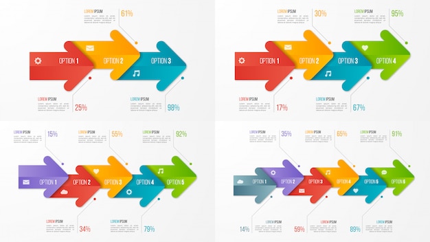 Conjunto de plantillas de infografía gráfico de línea de tiempo con flechas