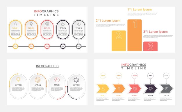 Conjunto de plantillas de infografía de negocios con opciones de procesos de 4 pasos Línea de tiempo de infografía moderna abstracta