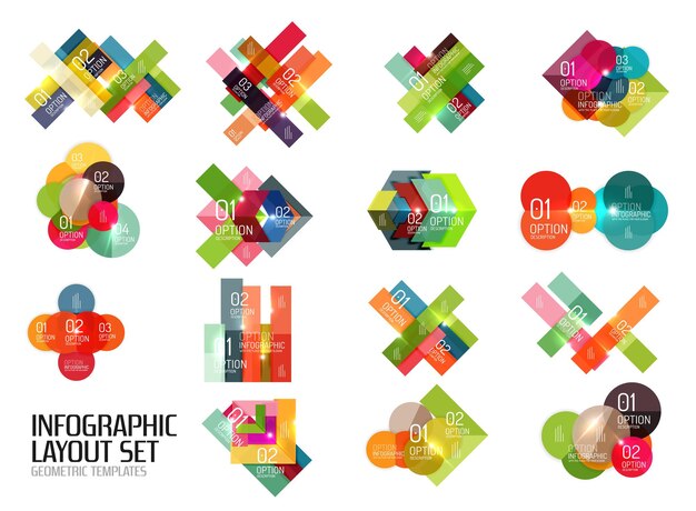 Conjunto de plantillas de infografías de negocios vectoriales para diseños de flujo de trabajo, diagramas, opciones de números o diseño web