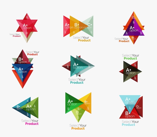 Conjunto de plantillas infográficas de negocios geométricos triangulares