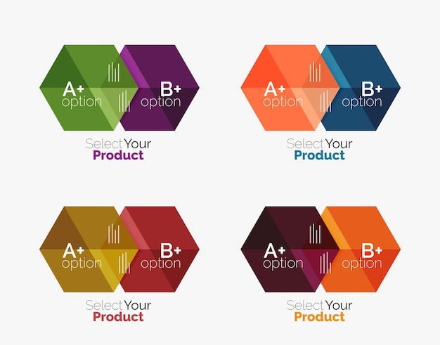 Conjunto de plantillas infográficas con texto y opciones.