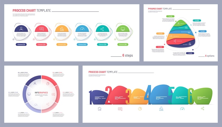 Vector conjunto de plantillas infográficas vectoriales limpias y minimalistas 6 opciones