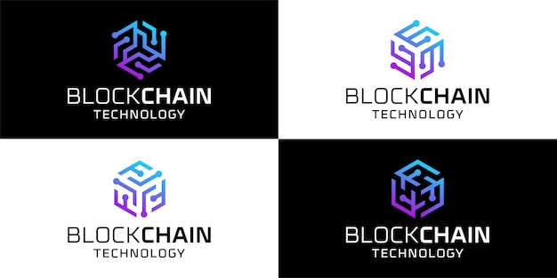 Conjunto de plantillas de inspiraciones de diseño de logotipo de paquete de tecnología de red blockchain