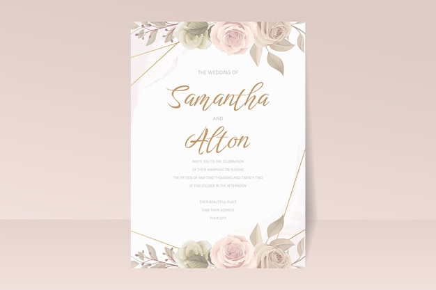Conjunto de plantillas de invitación de boda con decoración floral y de hojas