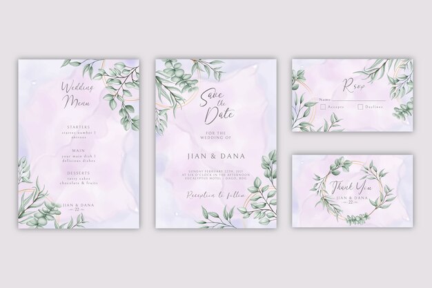 Conjunto de plantillas de invitación de boda floral acuarela