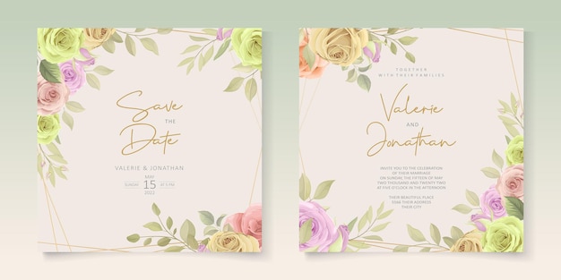 Conjunto de plantillas de invitación de boda floral suave