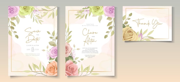 Vector conjunto de plantillas de invitación de boda floral suave