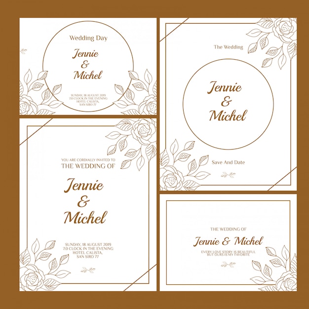 Conjunto de plantillas de invitación de boda floral