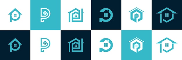 Conjunto de plantillas de la letra P del logotipo de la casa