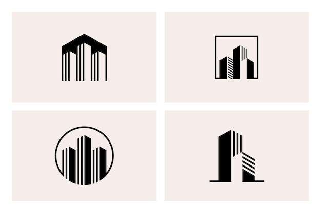 Conjunto de plantillas de logotipo de arquitectura de apartamento de edificio geométrico
