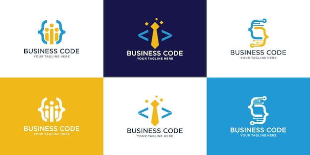 Conjunto de plantillas de logotipo de codificación Logotipo de código moderno para programador con concepto de tecnología de corbata de hombre de negocios