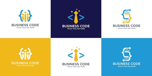 Conjunto de plantillas de logotipo de codificación logotipo de código moderno para programador con concepto de tecnología de corbata de hombre de negocios