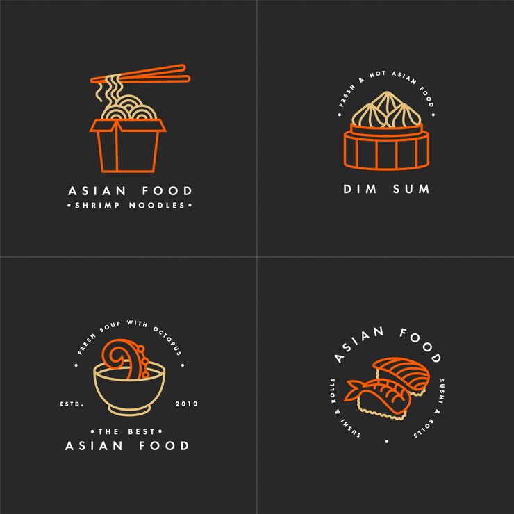 Conjunto de plantillas de logotipo de comida asiática