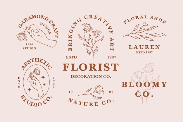 Conjunto de plantillas de logotipo femenino estético dibujado a mano