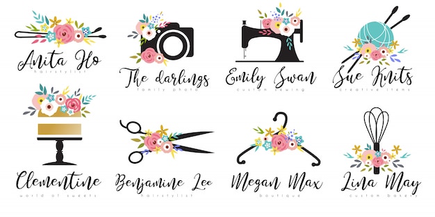 Vector conjunto de plantillas de logotipo floral para pequeñas empresas