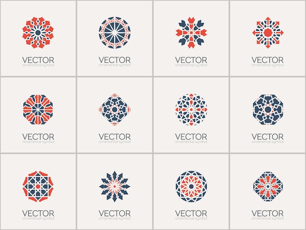 Vector conjunto de plantillas de logotipo geométrico mosaico vectorial símbolos ornamentales árabes