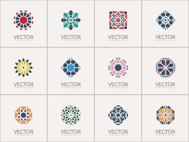 Conjunto de plantillas de logotipo geométrico Mosaico vectorial Símbolos ornamentales árabes