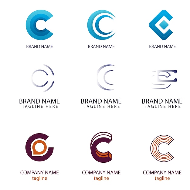 un conjunto de plantillas de logotipo de letra C combinadas con forma de onda
