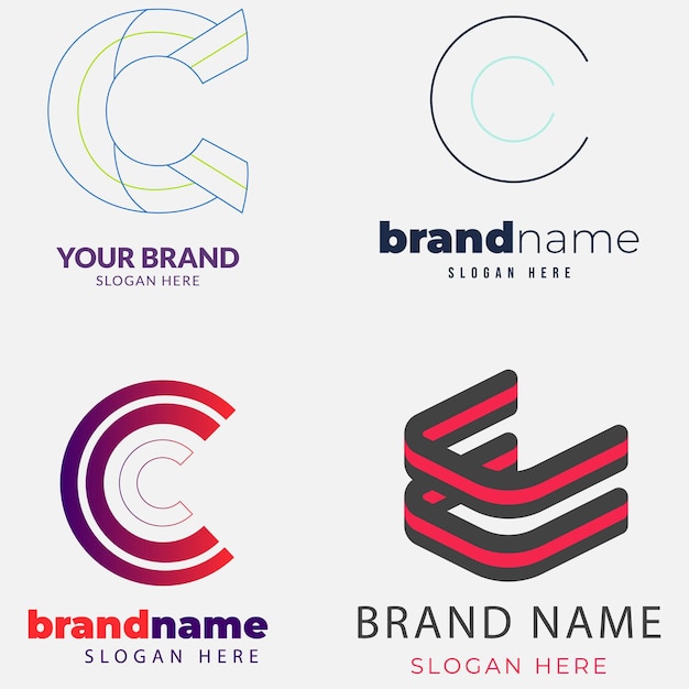 un conjunto de plantillas de logotipo de letra C combinadas con forma de onda