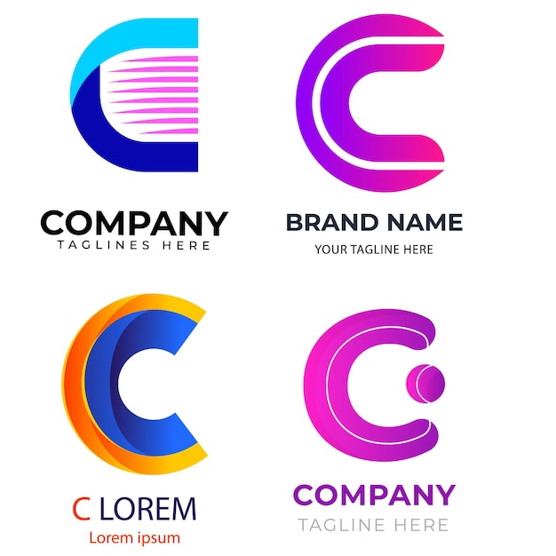un conjunto de plantillas de logotipo de letra C combinadas con forma de onda