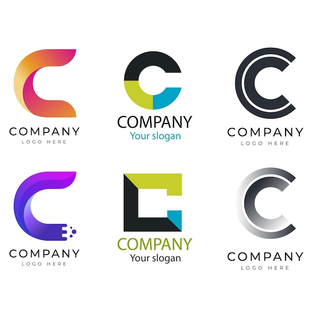 un conjunto de plantillas de logotipo de letra C combinadas con forma de onda
