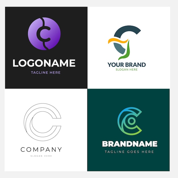 un conjunto de plantillas de logotipo de letra C combinadas con forma de onda
