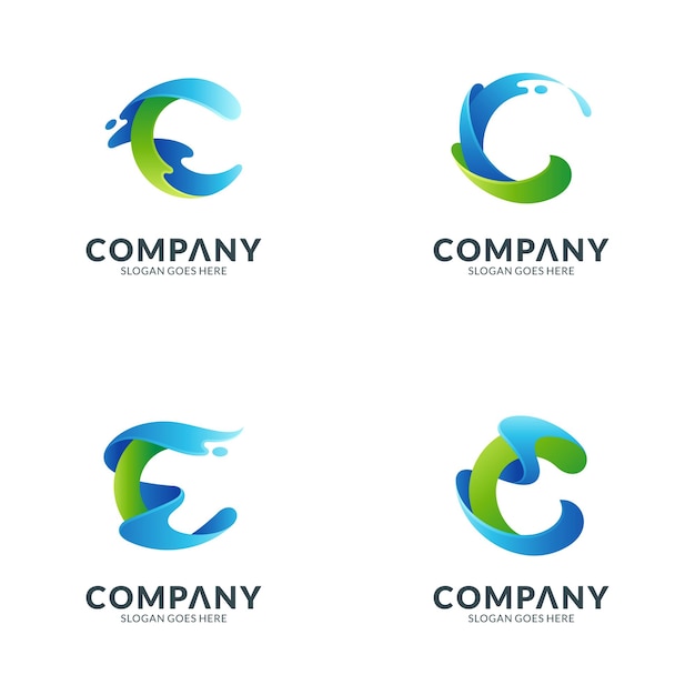 un conjunto de plantillas de logotipo de letra C combinadas con forma de onda