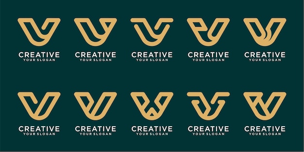 Conjunto de plantillas de logotipo de monograma v abstracto inicial con estilo de línea Vector Premium