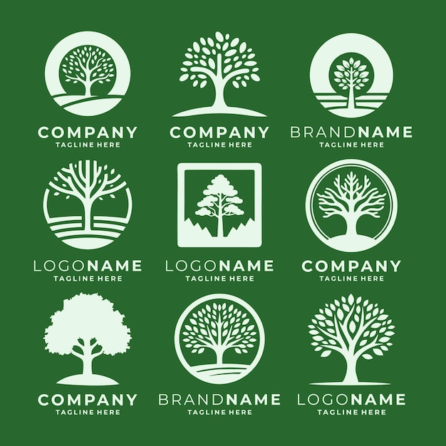 Conjunto de plantillas de logotipo de la naturaleza del árbol