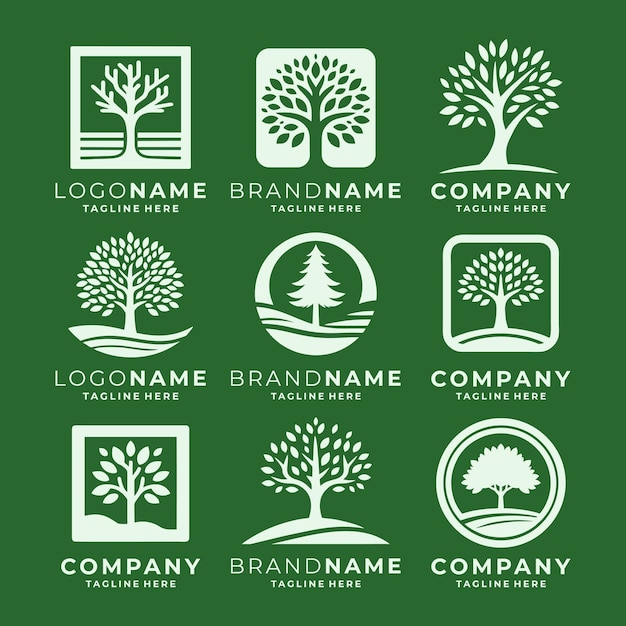 Conjunto de plantillas de logotipo de la naturaleza del árbol