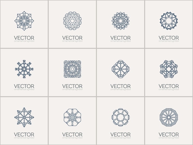 Conjunto de plantillas de logotipo ornamental lineal Símbolos geométricos árabes vectoriales