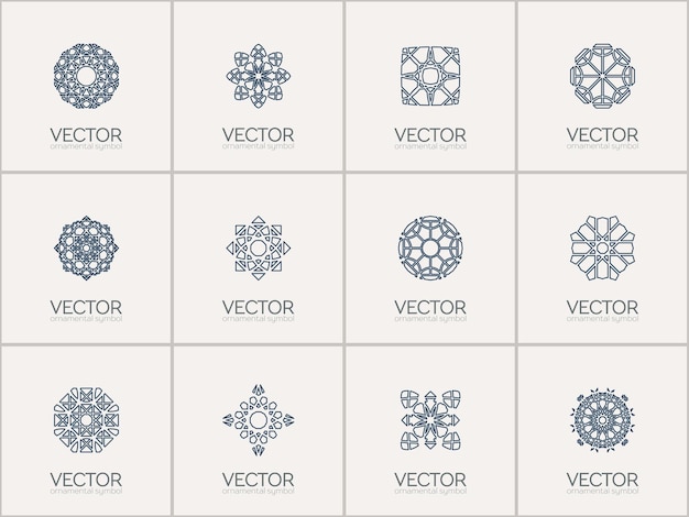Conjunto de plantillas de logotipo ornamental lineal Símbolos geométricos árabes vectoriales
