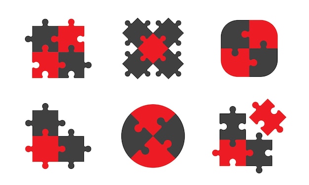Conjunto de plantillas de logotipo de piezas de rompecabezas rojo y negro
