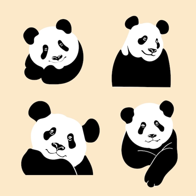 Conjunto de plantillas de logotipo de póster de insignia Avatar de Pandas impresión Ilustración vectorial