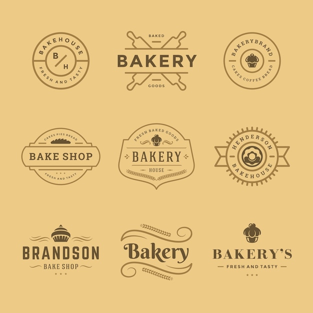 Conjunto de plantillas de logotipos e insignias de panadería. Bueno para emblemas de panadería y cafetería.