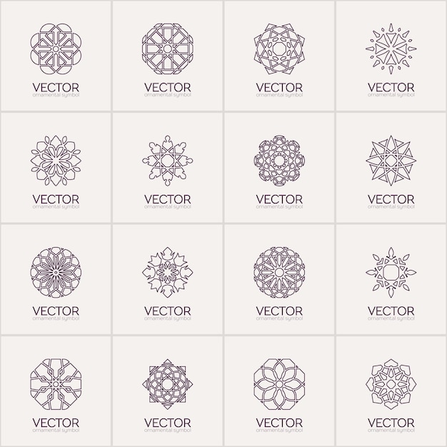Conjunto de plantillas de logotipos ornamentales lineales Símbolos geométricos árabes vectoriales