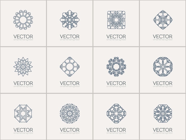 Conjunto de plantillas de logotipos ornamentales lineales Símbolos geométricos árabes vectoriales