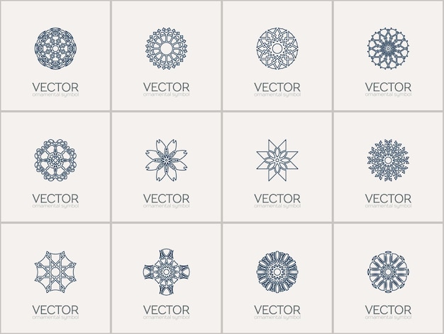 Conjunto de plantillas de logotipos ornamentales lineales Símbolos geométricos árabes vectoriales
