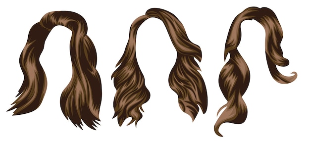 conjunto de plantillas de mujeres de cabello de longitud media en tonos marrones claros para personajes de varios diseños