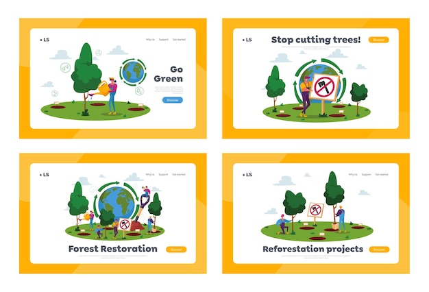 Conjunto de plantillas de página de aterrizaje de reforestación