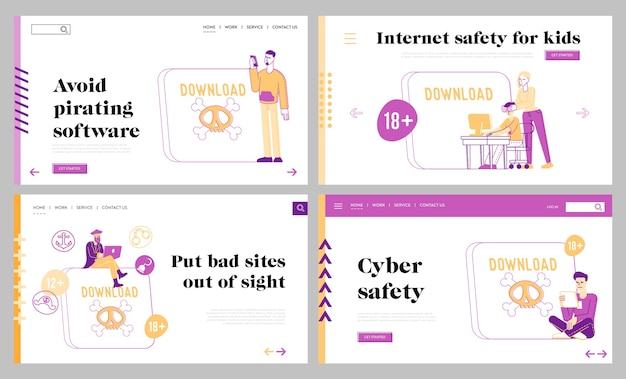 Conjunto de plantillas de página de destino de descarga gratuita de contenido pirata