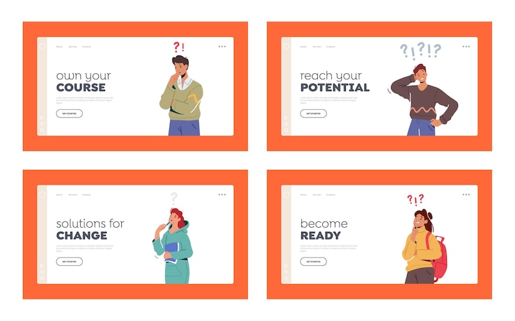 Vector conjunto de plantillas de página de destino de personas que piensan