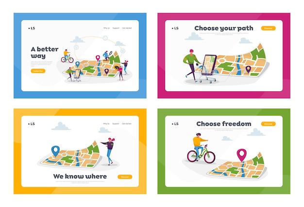 Conjunto de plantillas de página de destino de posicionamiento de navegación gps