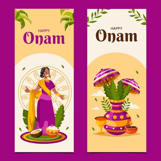 Conjunto de plantillas de pancartas verticales de Happy Onum dibujadas a mano