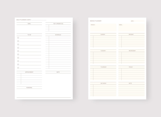 Vector conjunto de plantillas de planificador moderno conjunto de planificador y lista de tareas plantilla de planificador diario y semanal